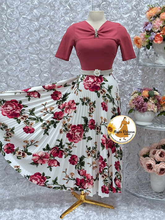 Sandy Rosa Viejo Floral Pleated Dress