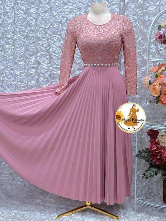 Arely Pink Lace & Crepe Dress