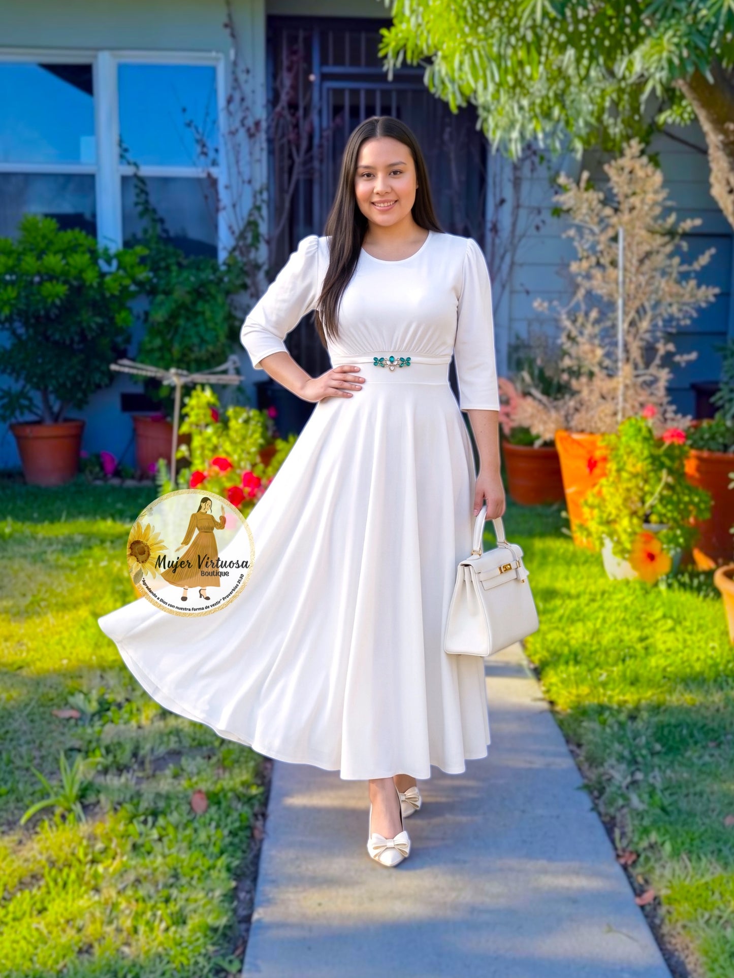 Wendy Ivory Belted Dress