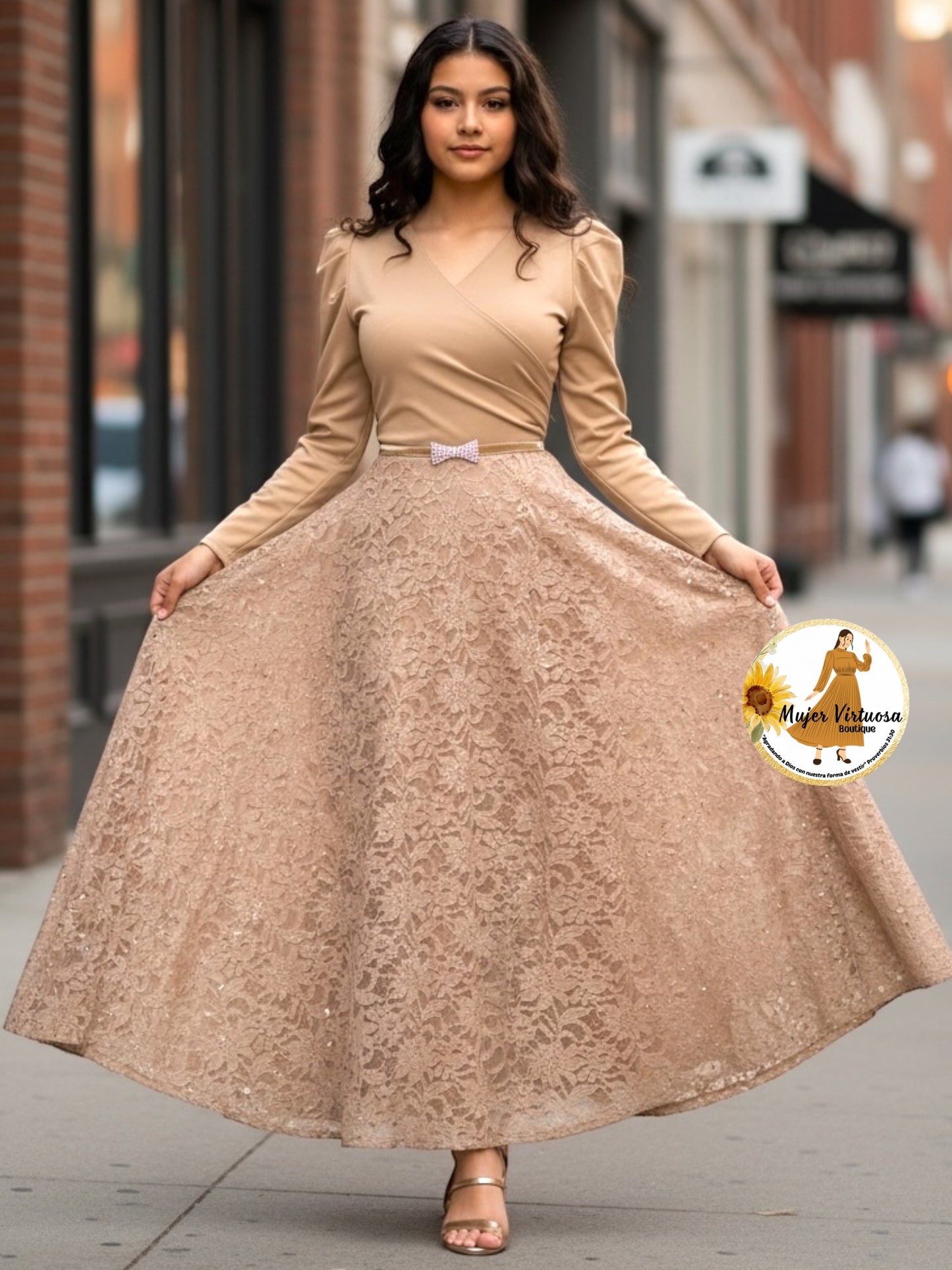 Larissa Mocha Lace Dress