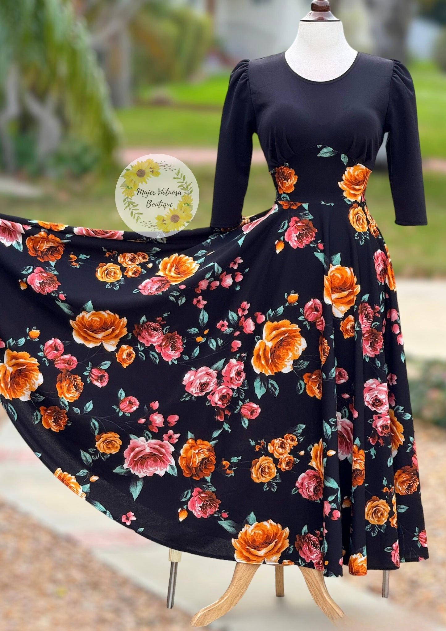 Ivonne Black Floral Dress