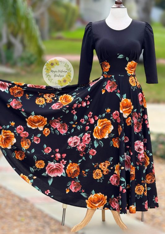 Ivonne Black Floral Dress