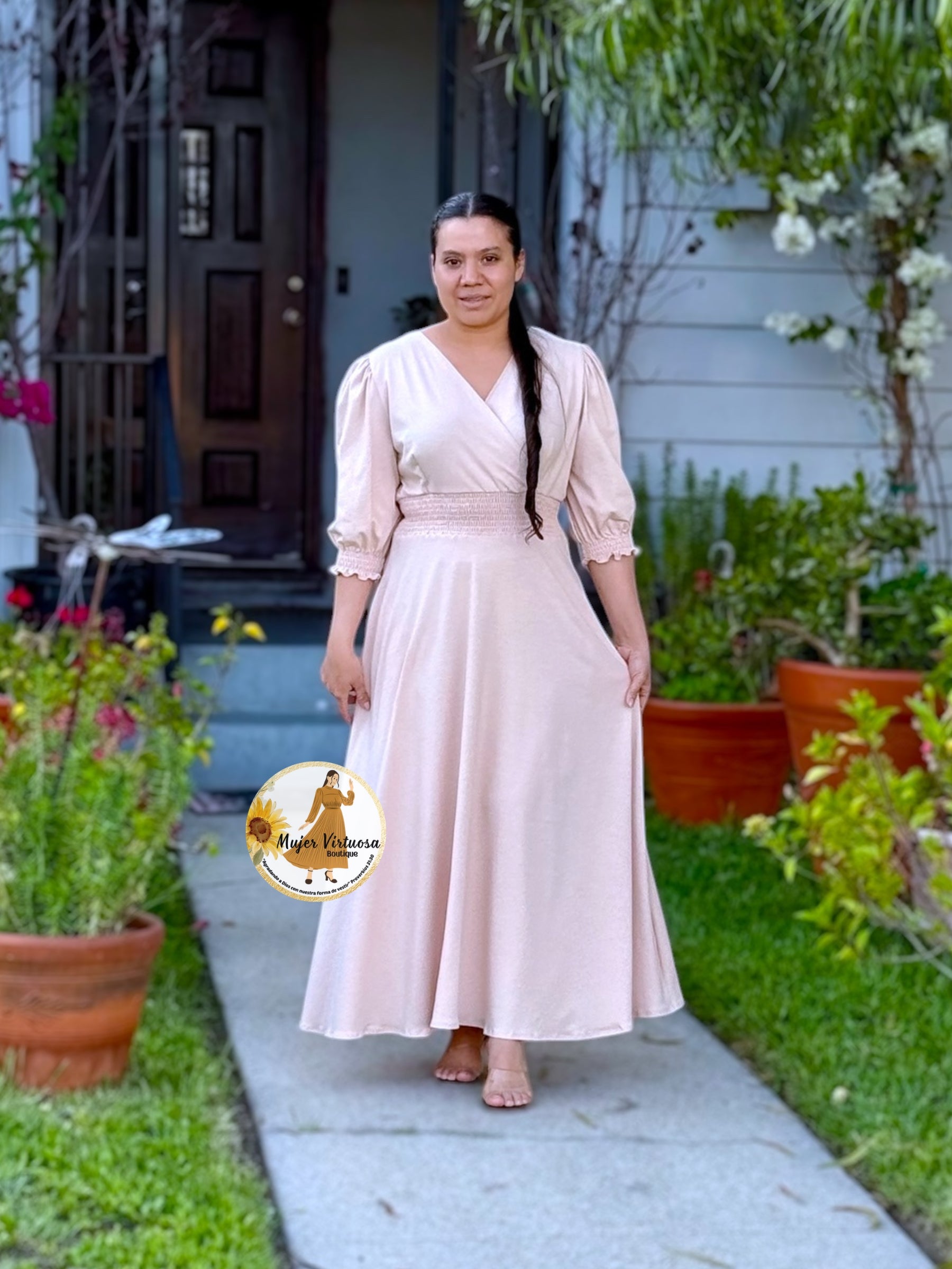 khaki boho dress /// Khaki Plus Size Boho Summer Dress For Women Long Shirred Square Neck Half Puff Sleeve A-Line Flared Hem, Women's, Size: 0XL, Beige