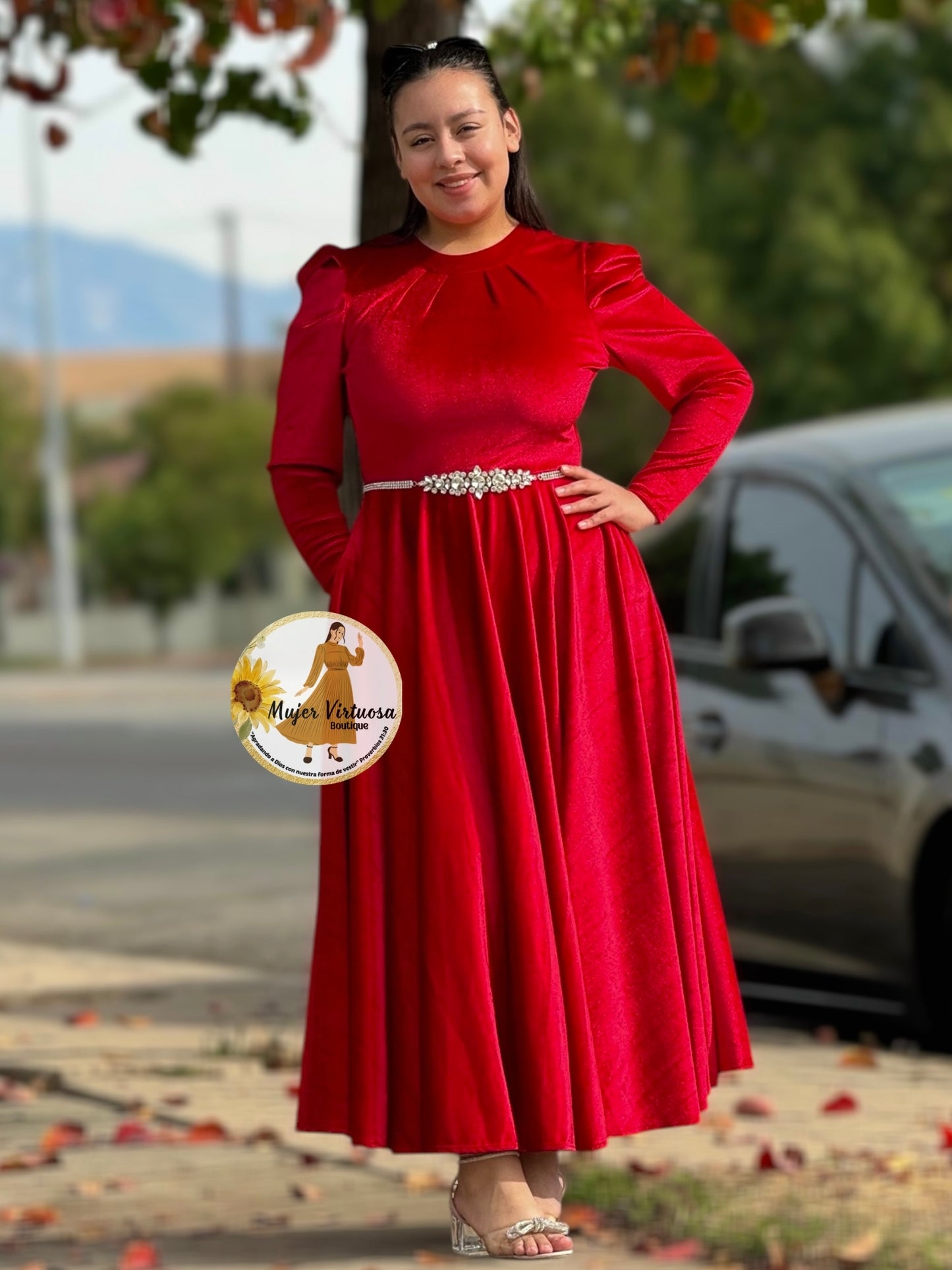 Eloisa Red Velvet Dress