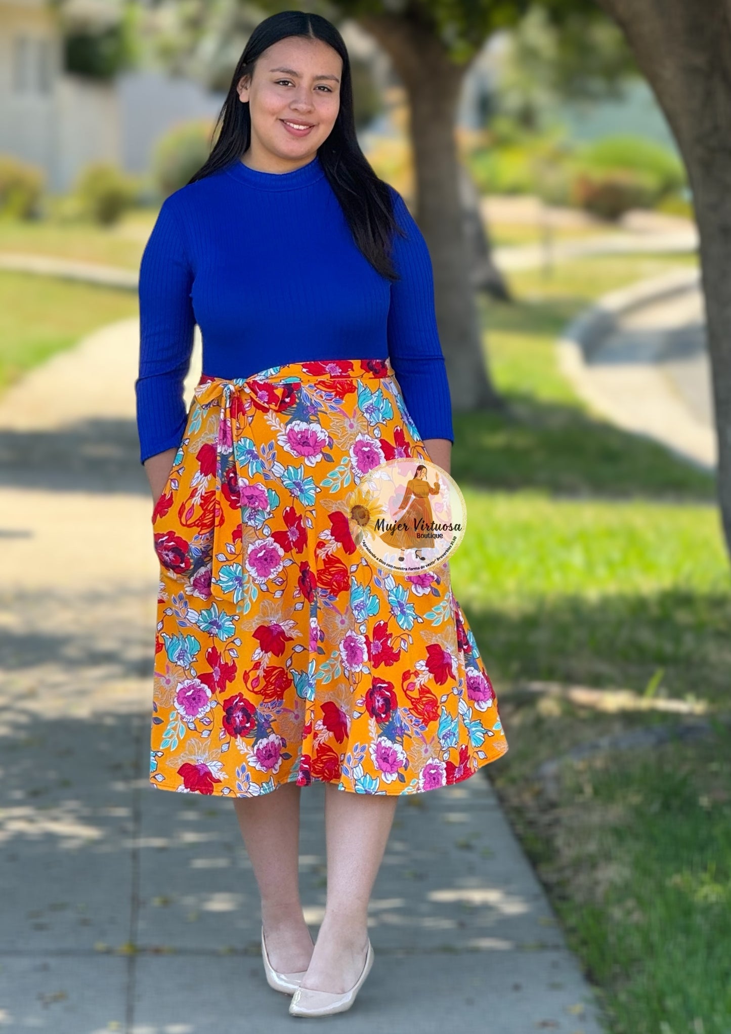 Royal Blue Midi Floral Dress