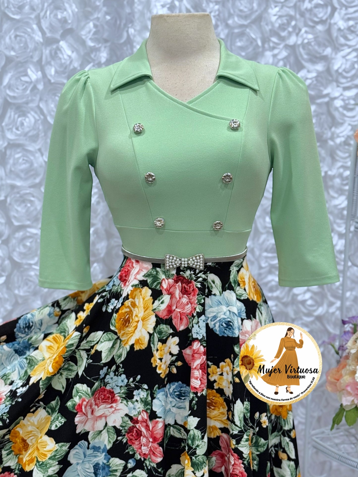 Frida Sage & Black Floral Dress
