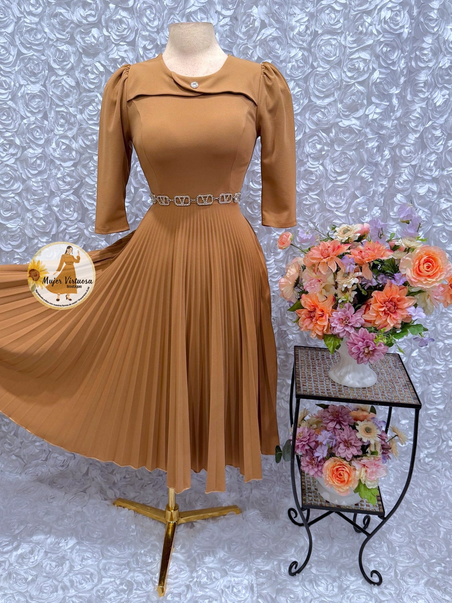 Dina Mocha Pleated Dress