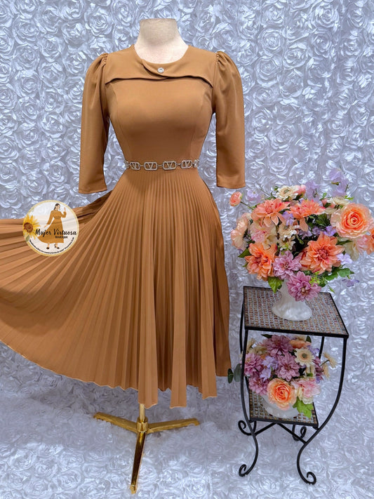 Dina Mocha Pleated Dress