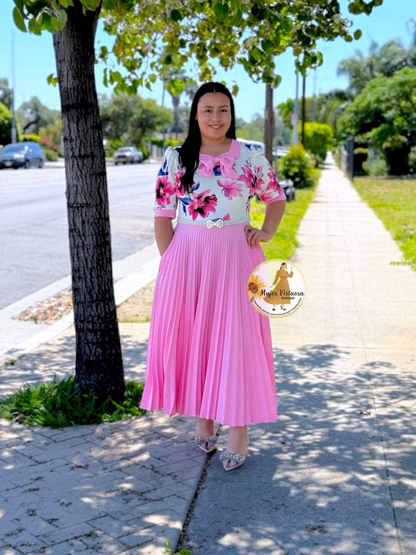 Madelyn White & Candy Pink Dress
