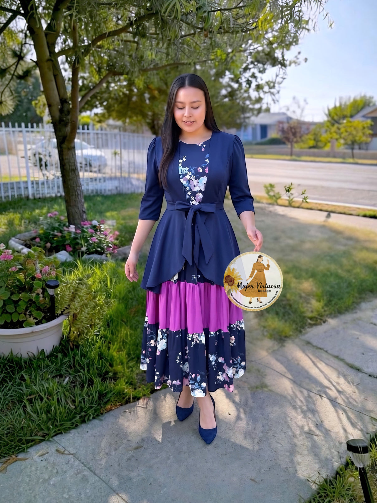 Ruth Navy & Magenta Floral Dress