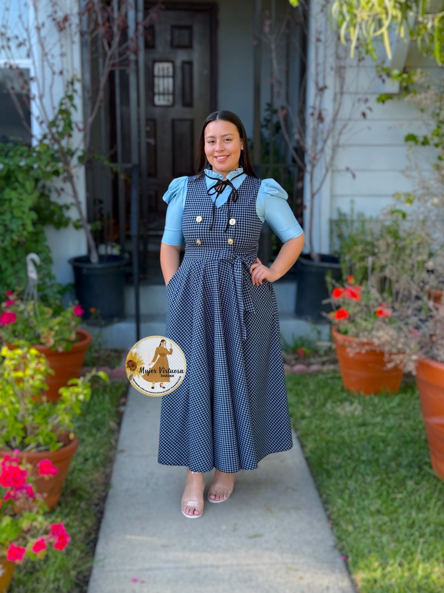 Rosy Blue & Black Plaid Overall