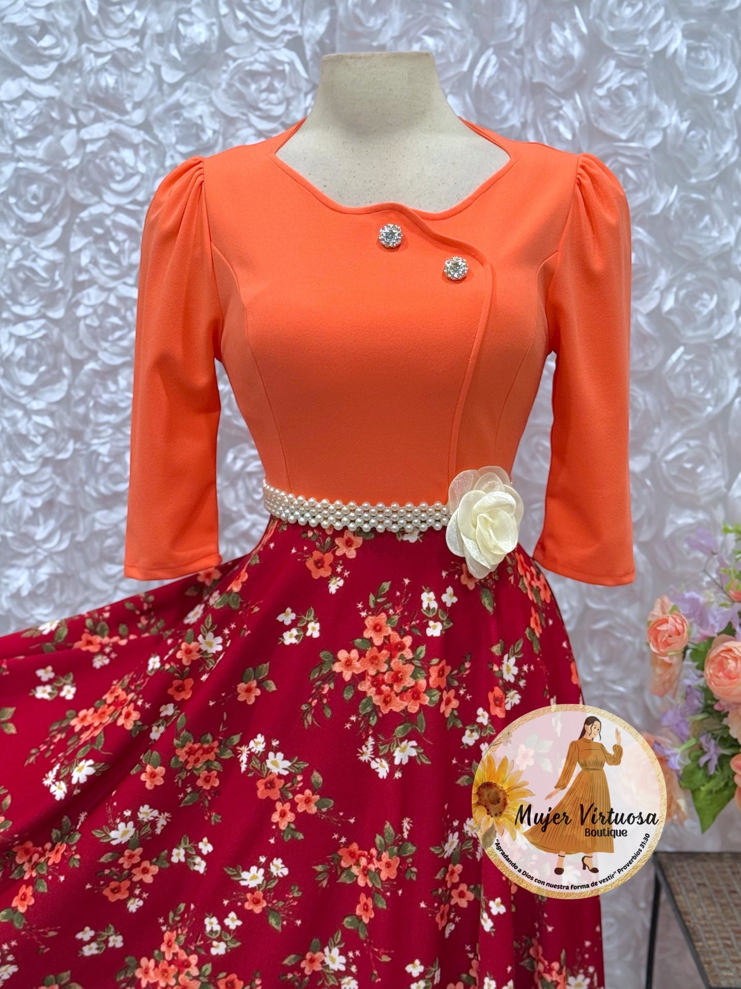 Celeste Orange/Burgundy Floral Dress