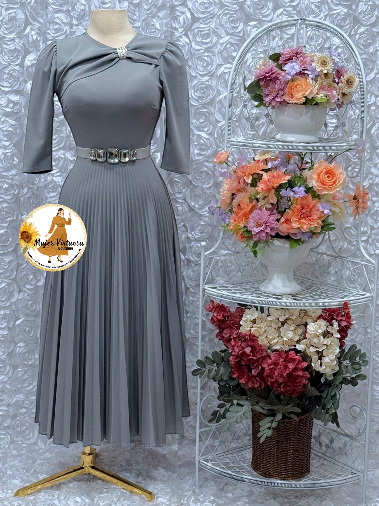 Rosalie Grey Pleated Dress