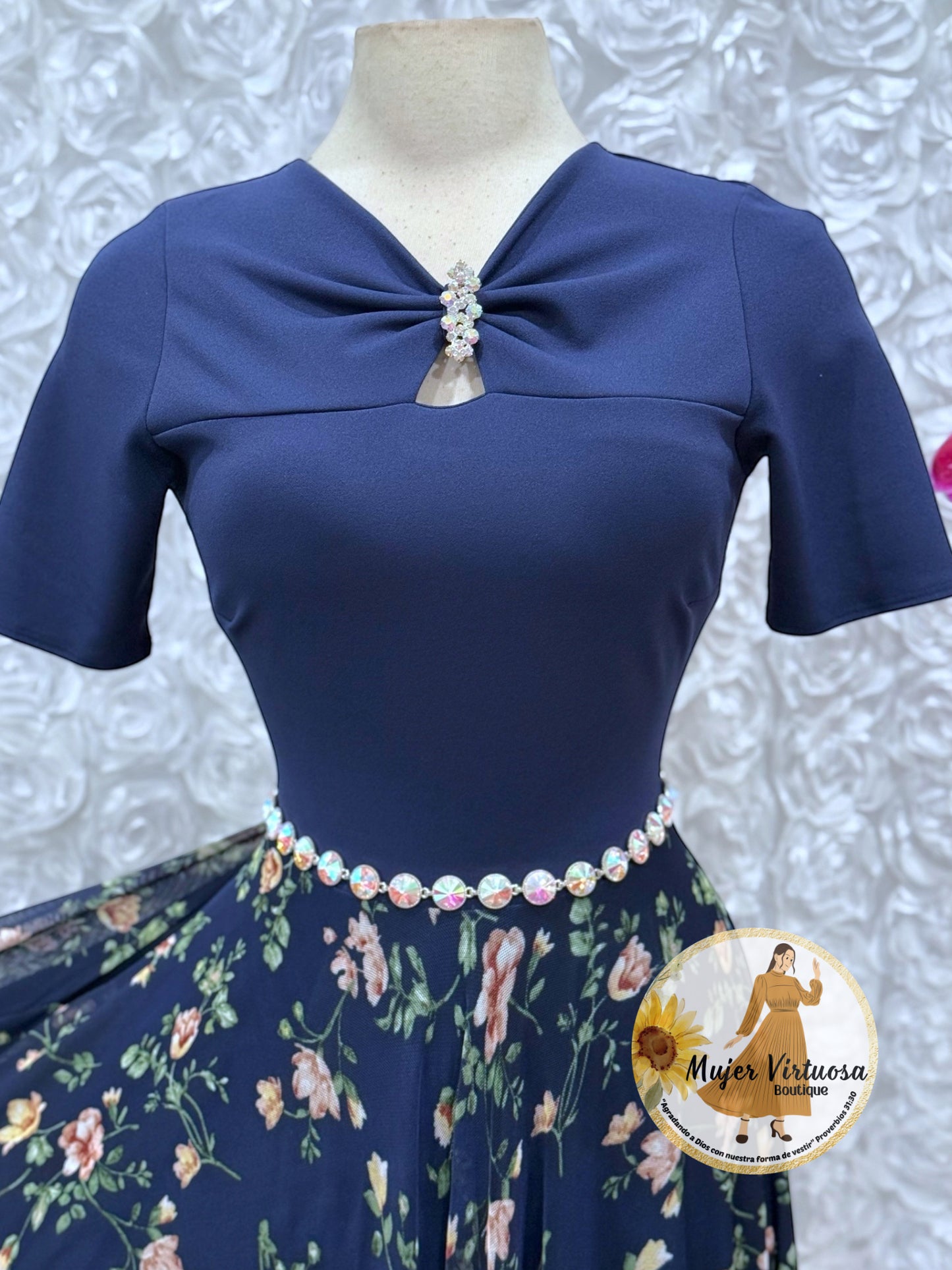 Sandy Navy Floral Mesh Dress