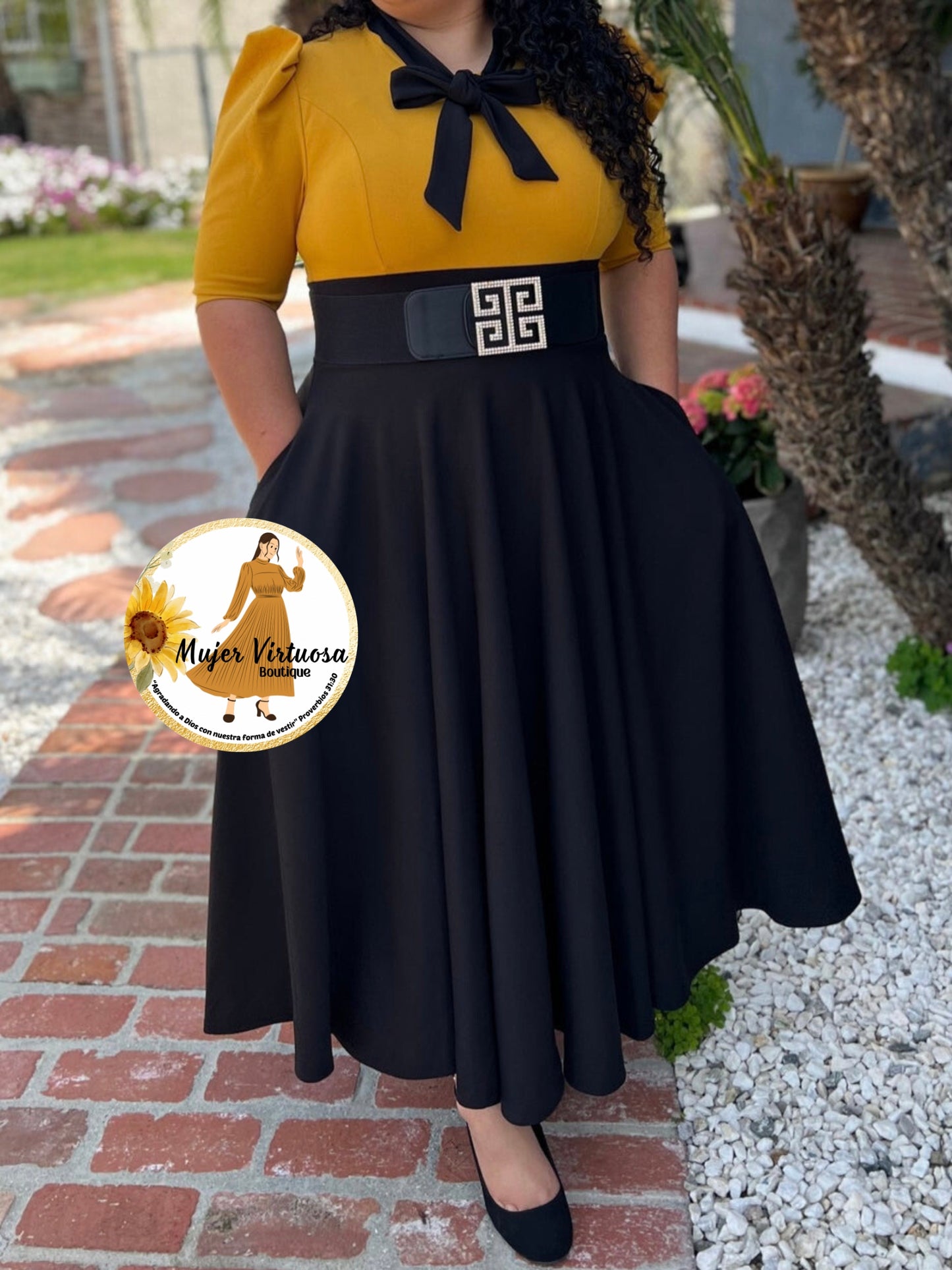 Mustard & Black Dress