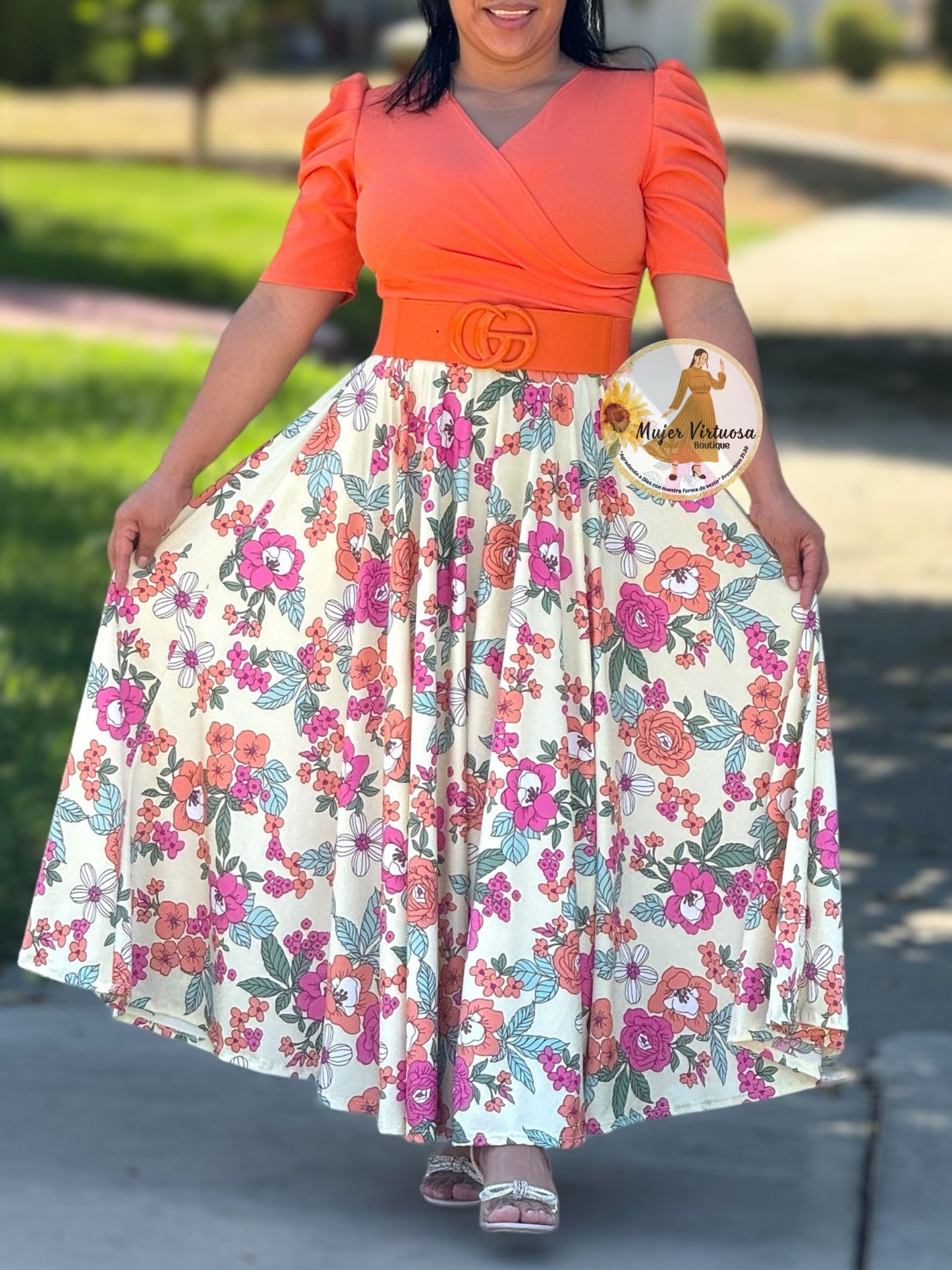 Orange Floral Maxi Dress