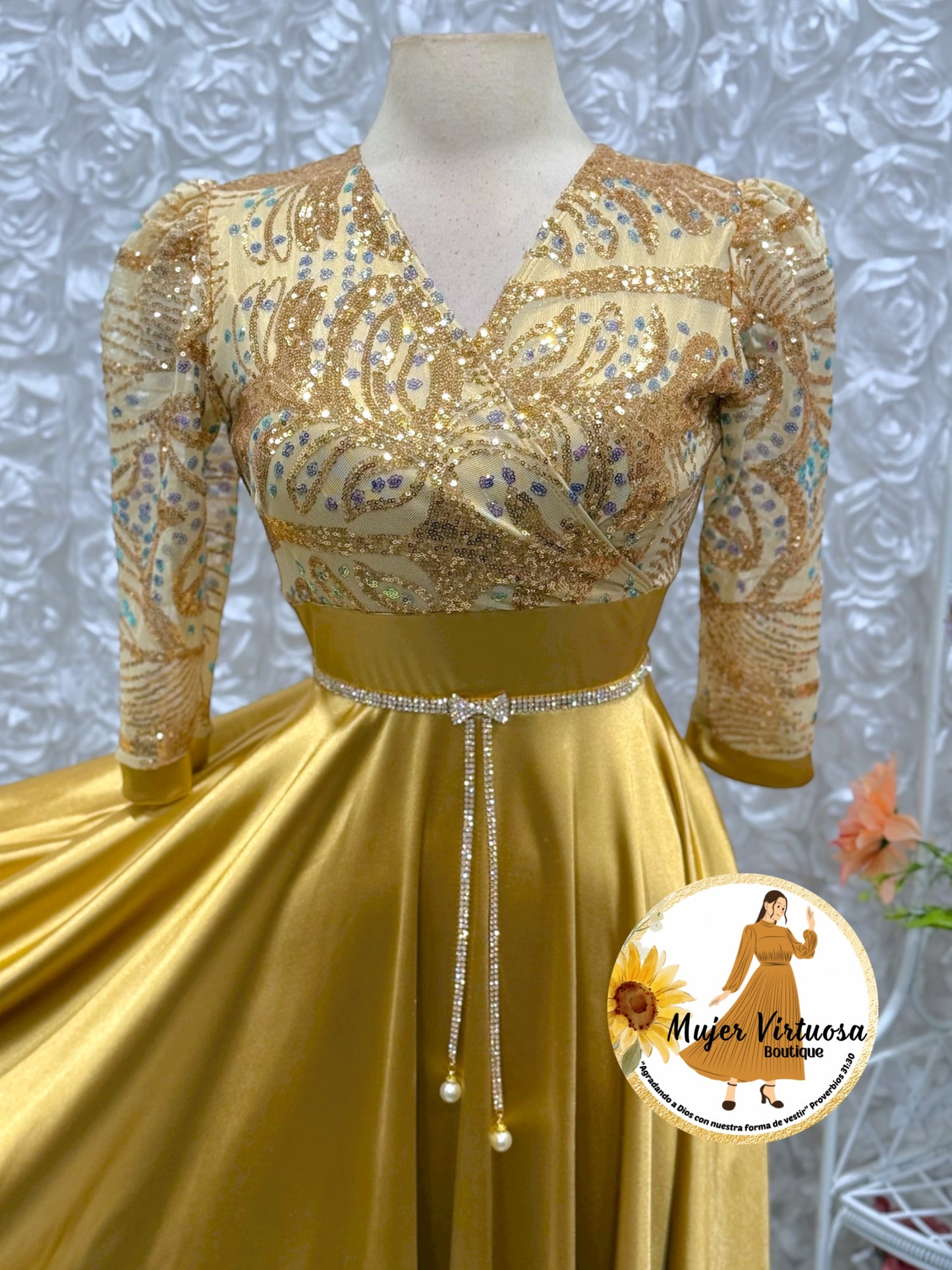 Cecilia Gold Satin Dress