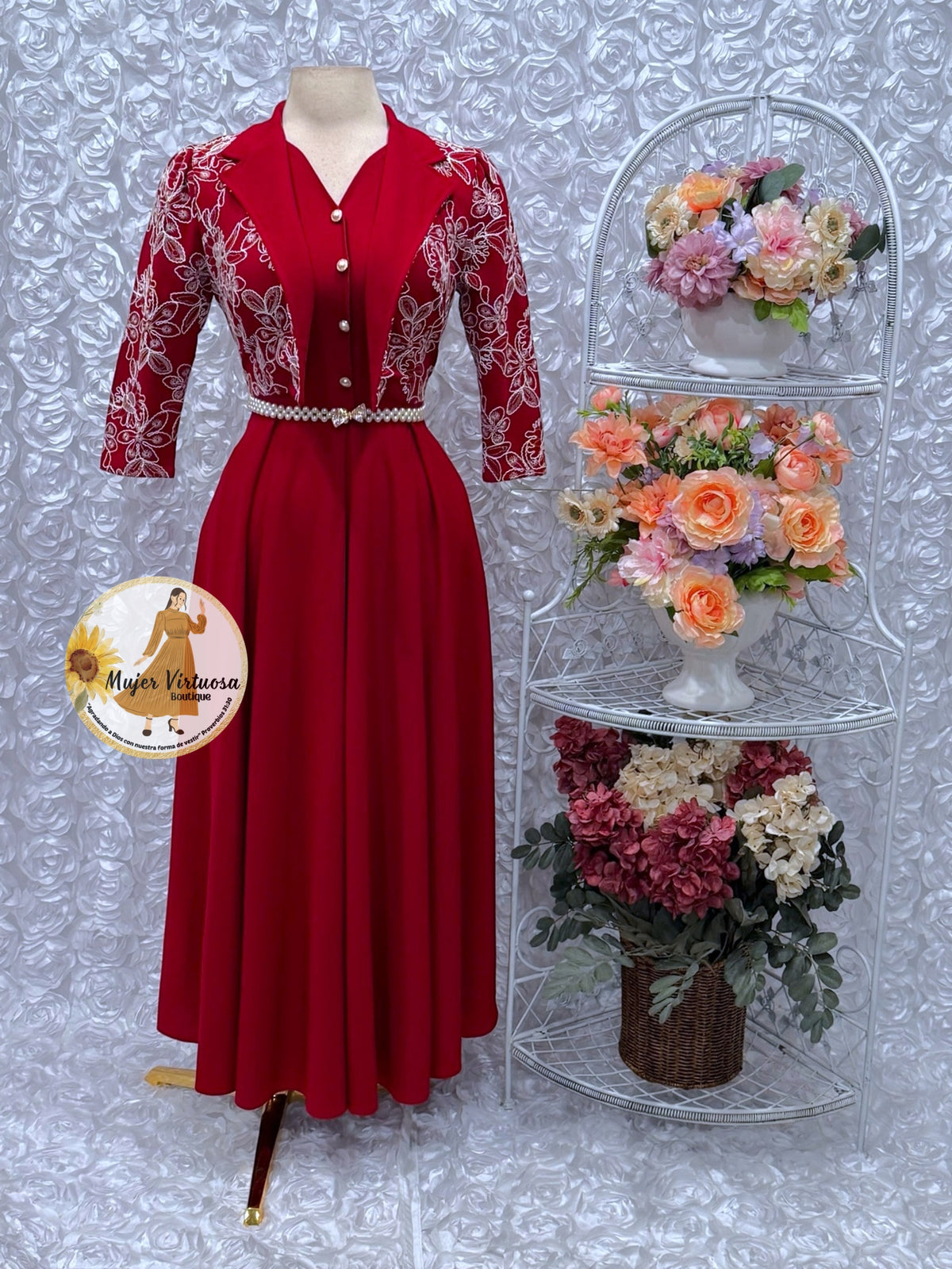 Linda Ruby Embroidered Dress