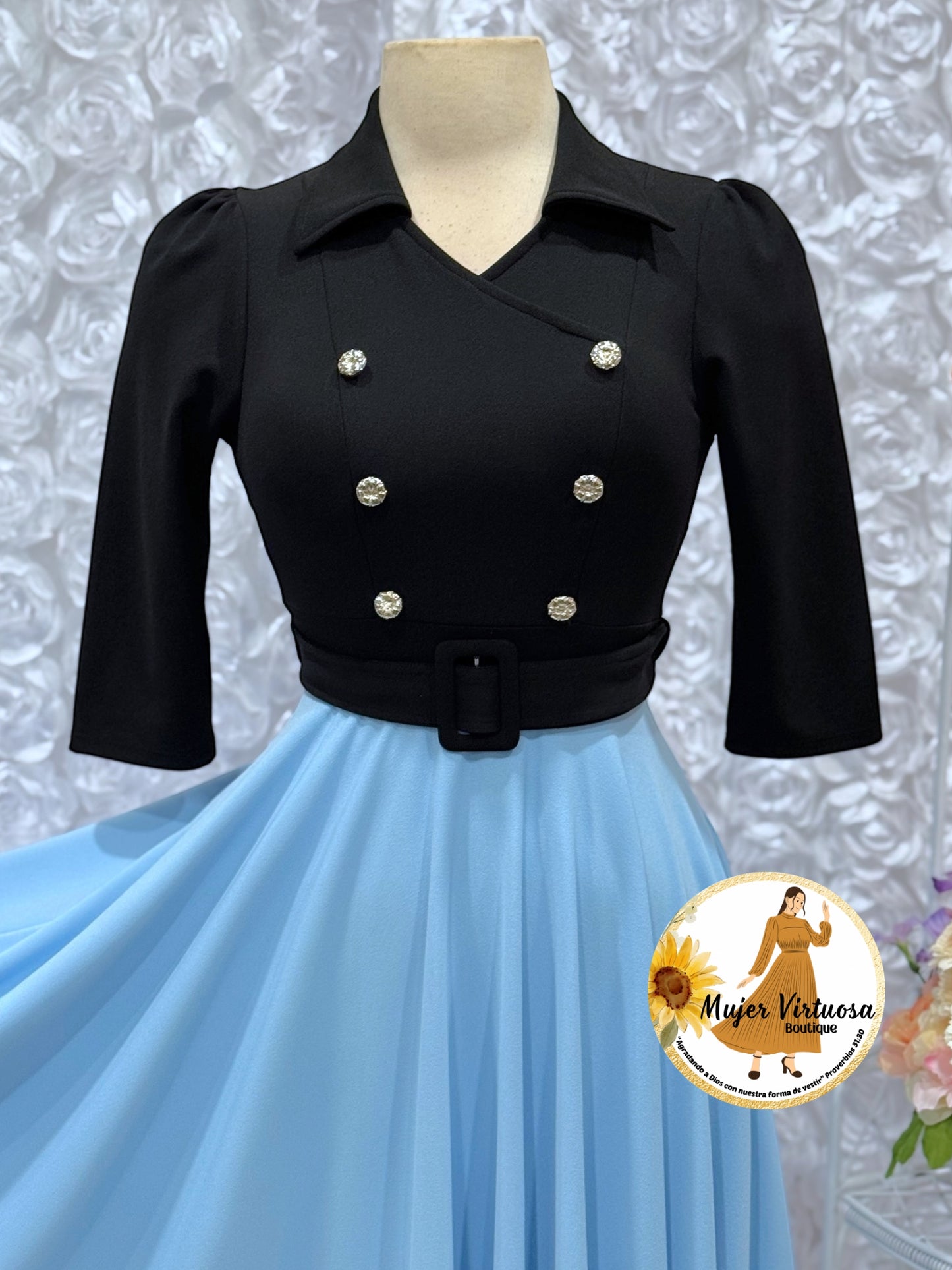 Frida Black/Sky Blue Dress