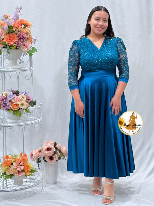 Cecilia Teal Satin Dress