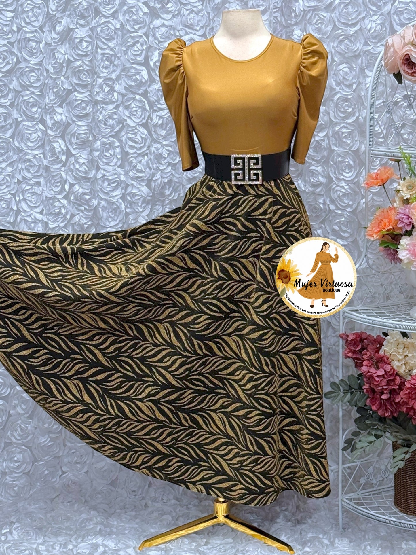 Camel & Black Glitter Dress