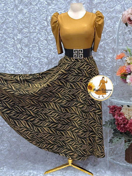 Camel & Black Glitter Dress