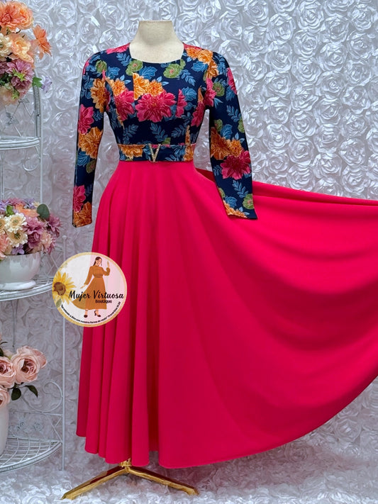 Nadia Navy/Fucsia Floral Dress