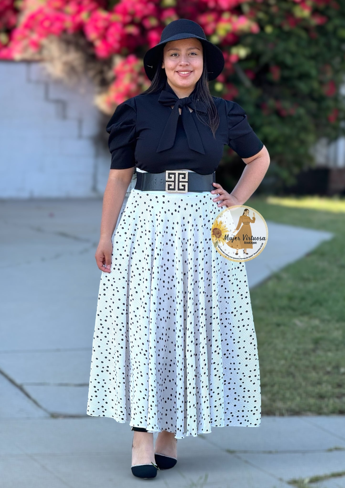 White Polka Dot Maxi Chiffon Skirt