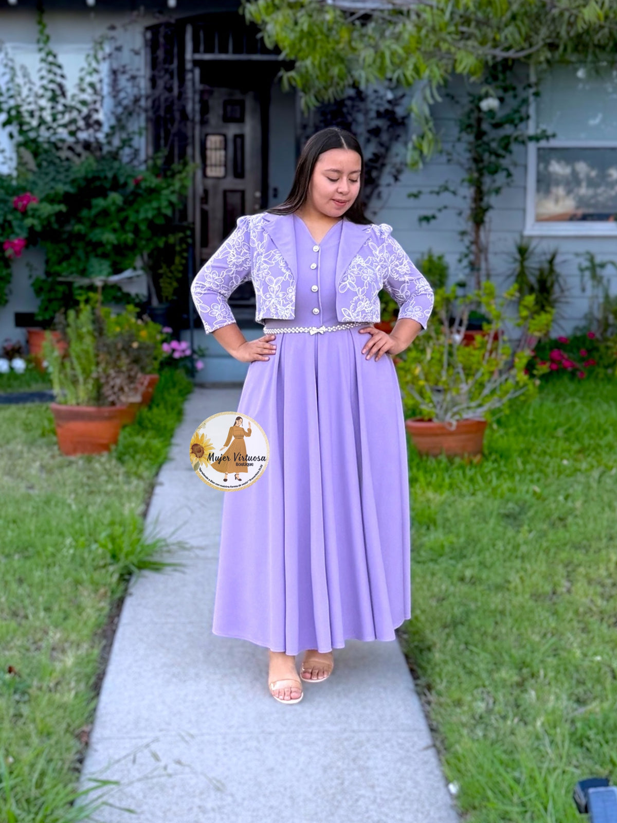 Linda Lilac Embroidered Dress