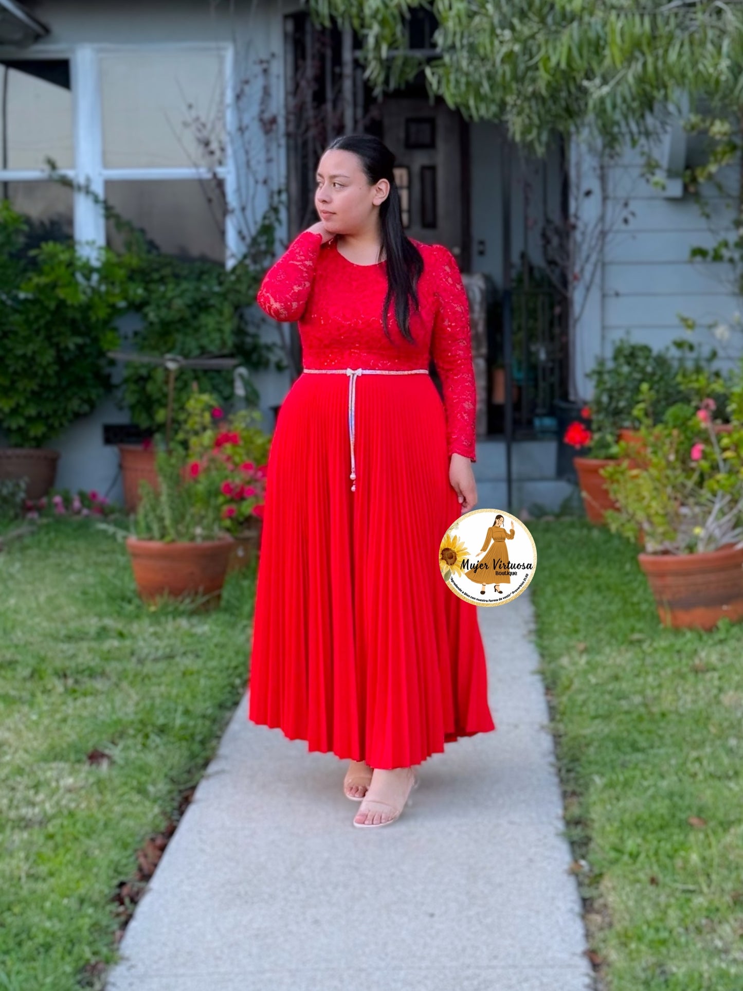 Arely Red Pleated Dress