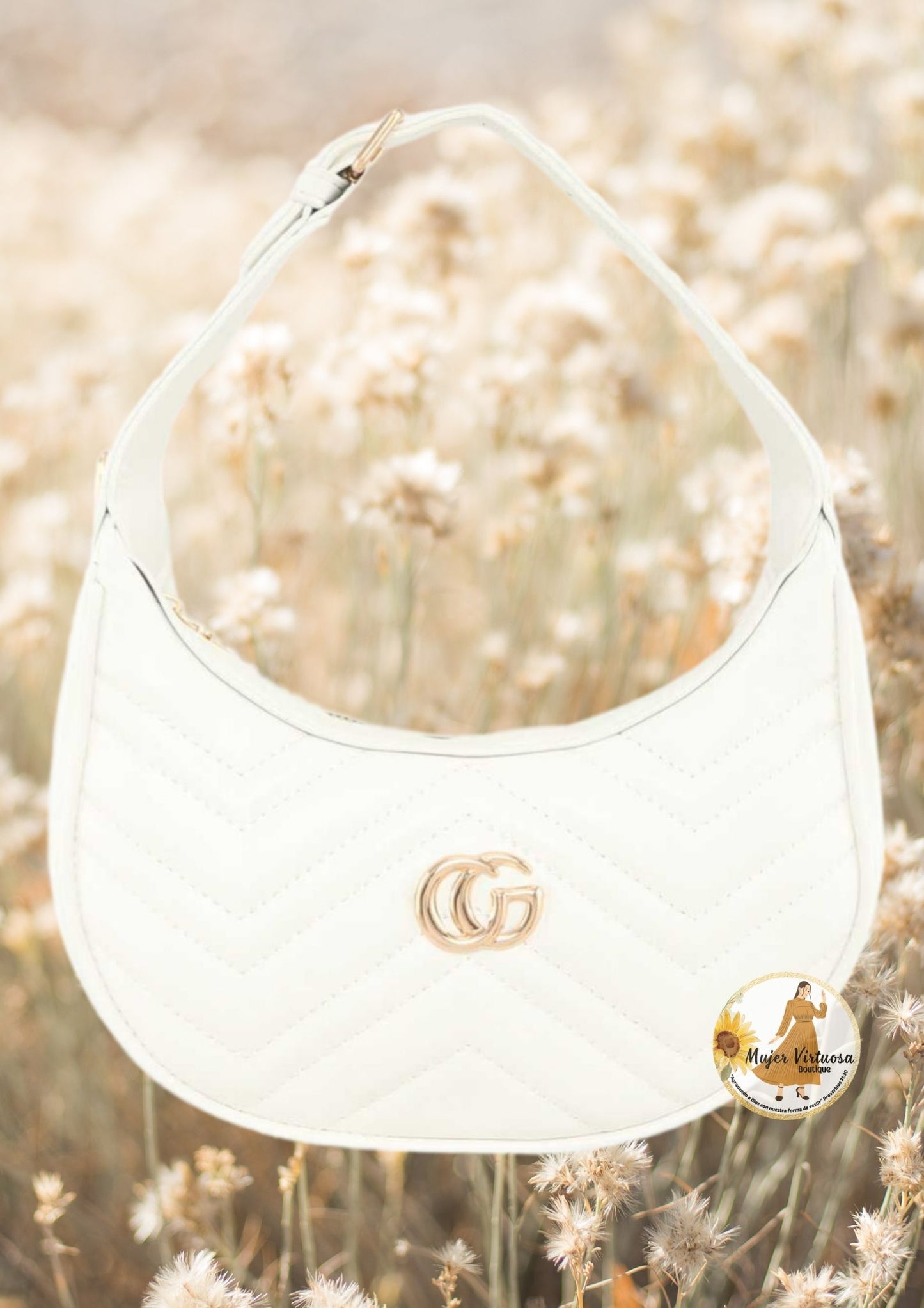 White CG Leather Shoulder Bag