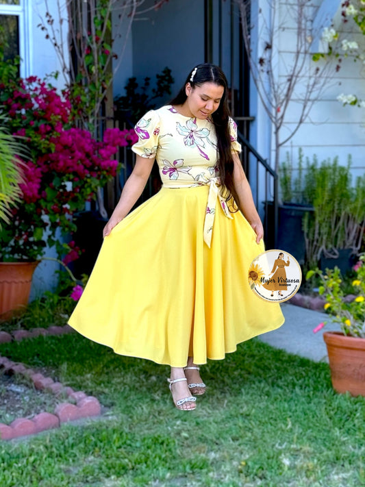 Vicky Yellow Floral Midi Dress