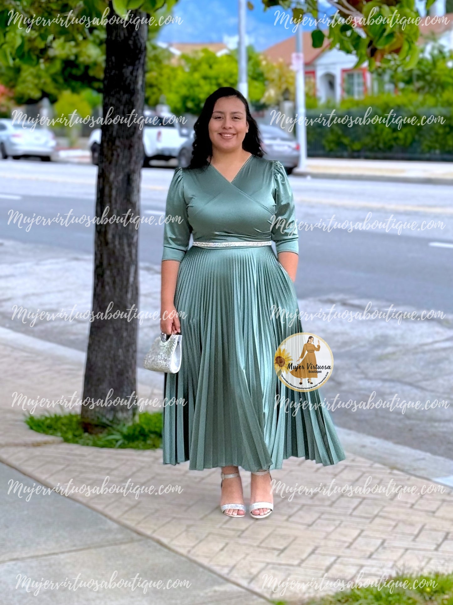 Celine Sage Satin Dress