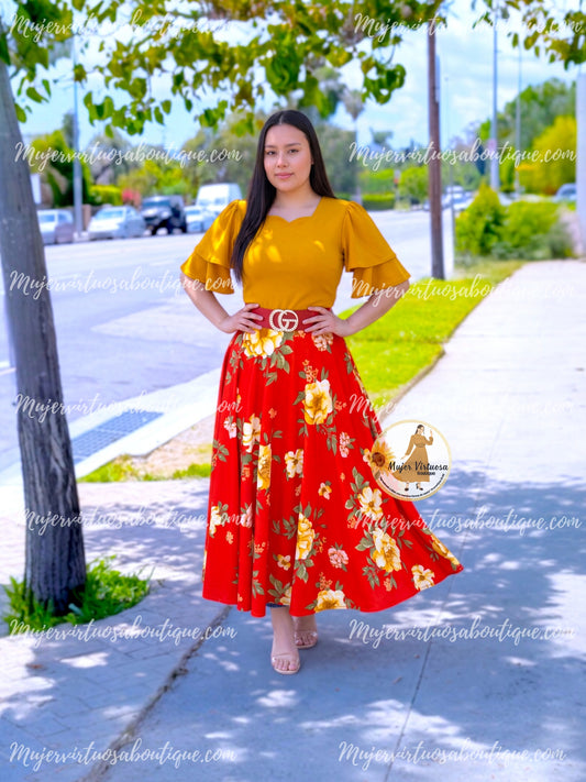 Olivia Mustard & Red Floral Dress