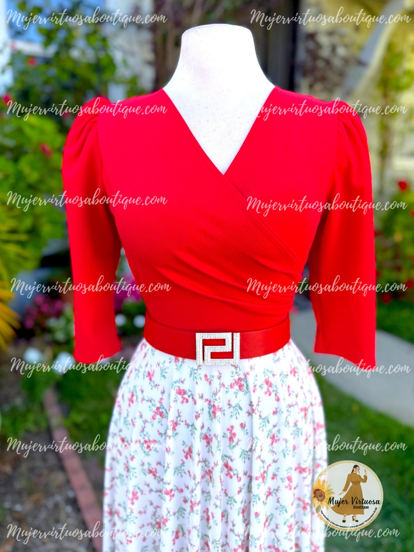 Eva Red Crepe & Mesh Dress