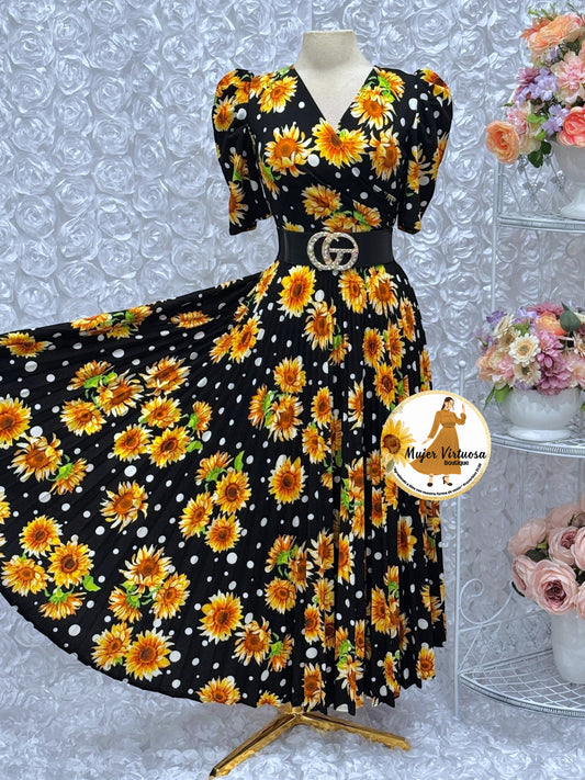 Jessica All Black Sunflowers Dress