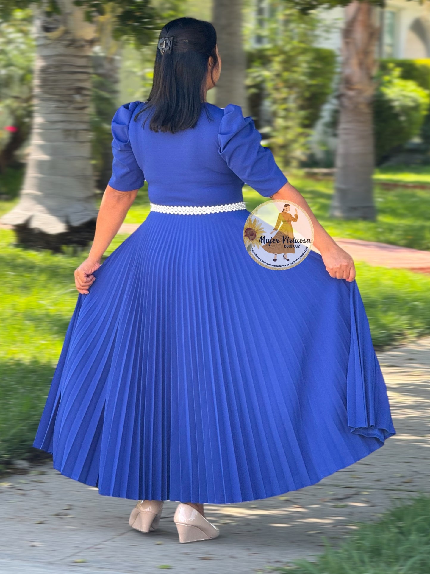 Royal Blue Pleated Dress “Jessica”