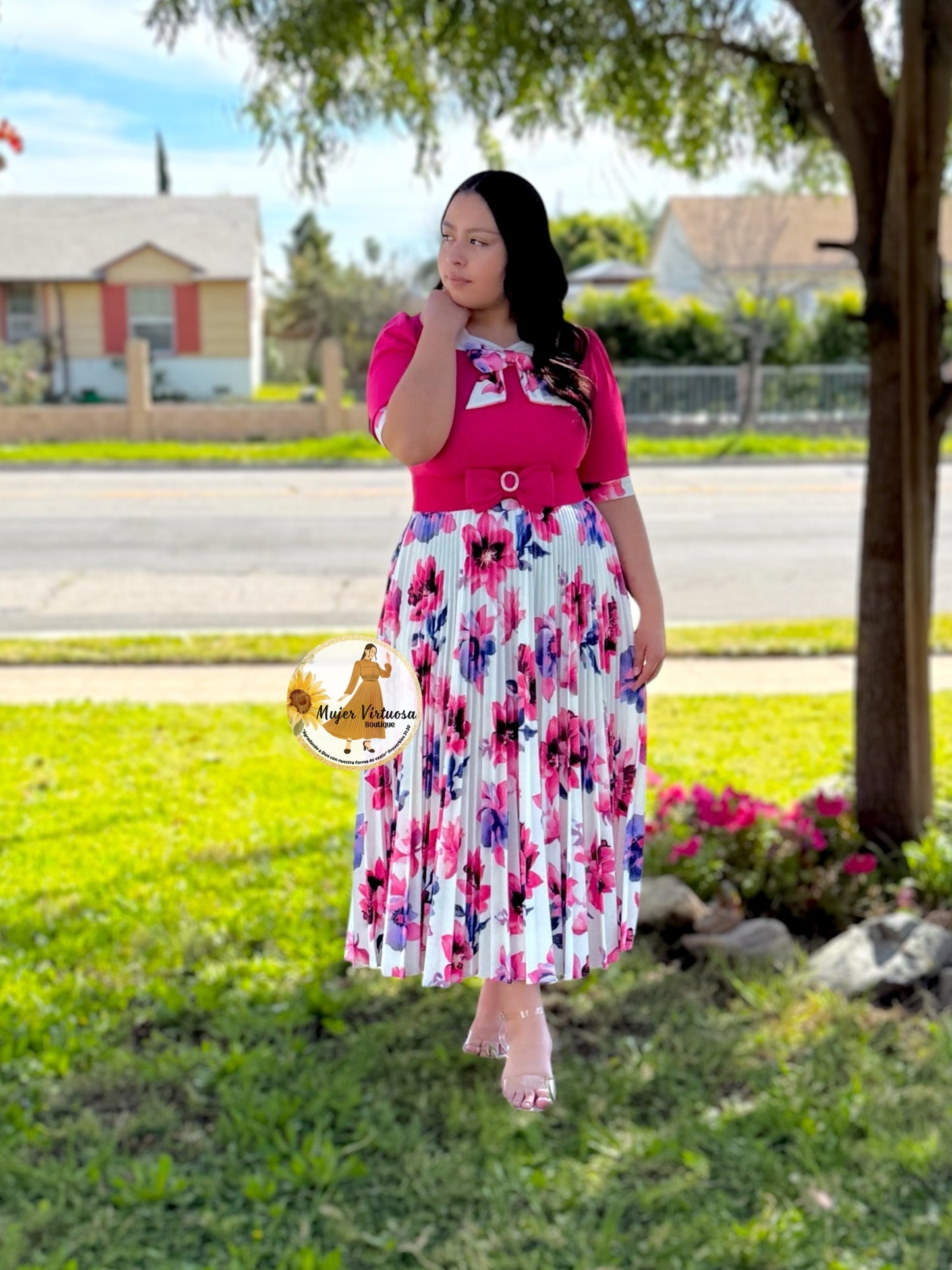 Madelyn Fucsia & White Dress