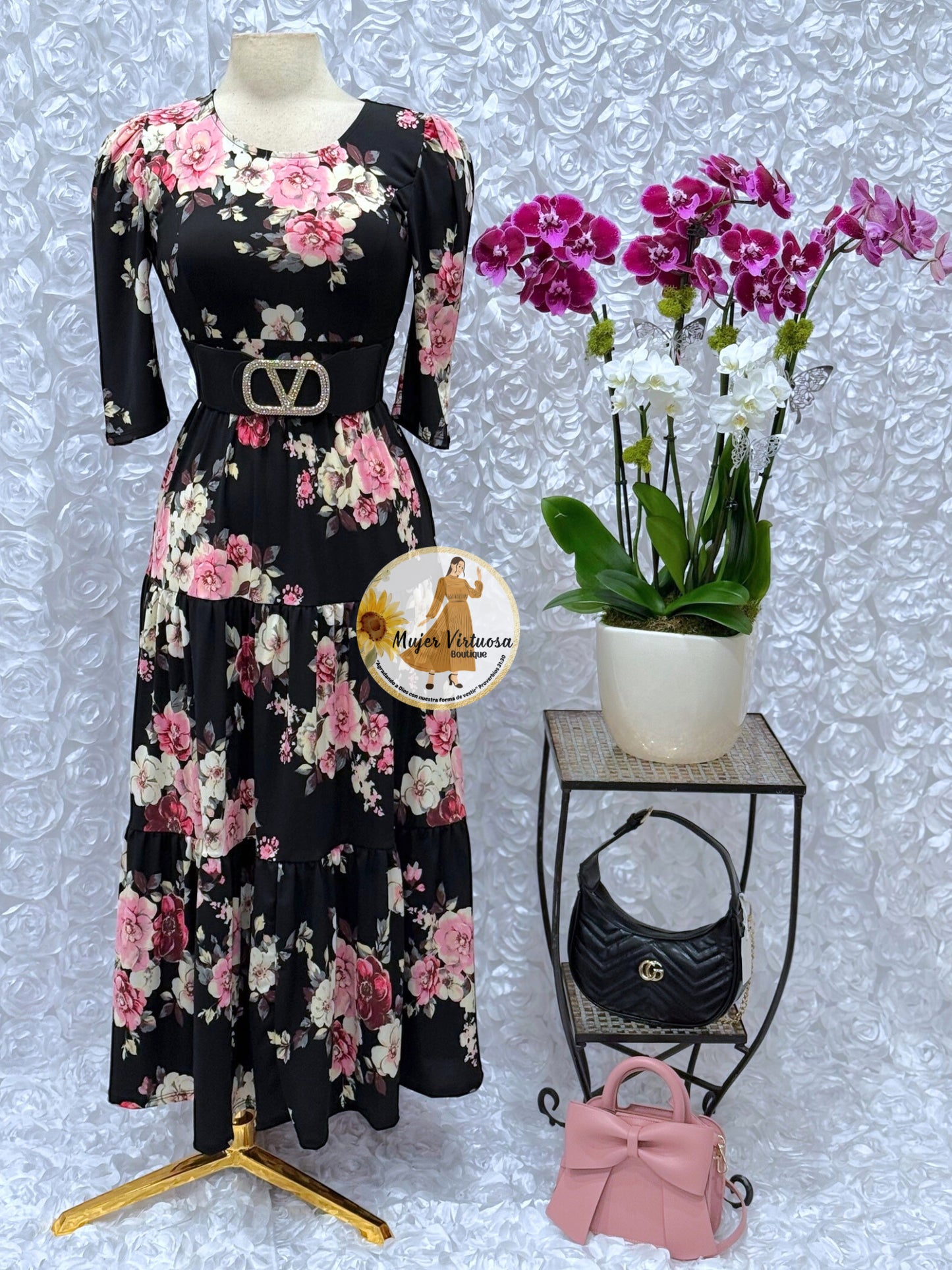 “Sunny days” Black/Pink Floral Dress