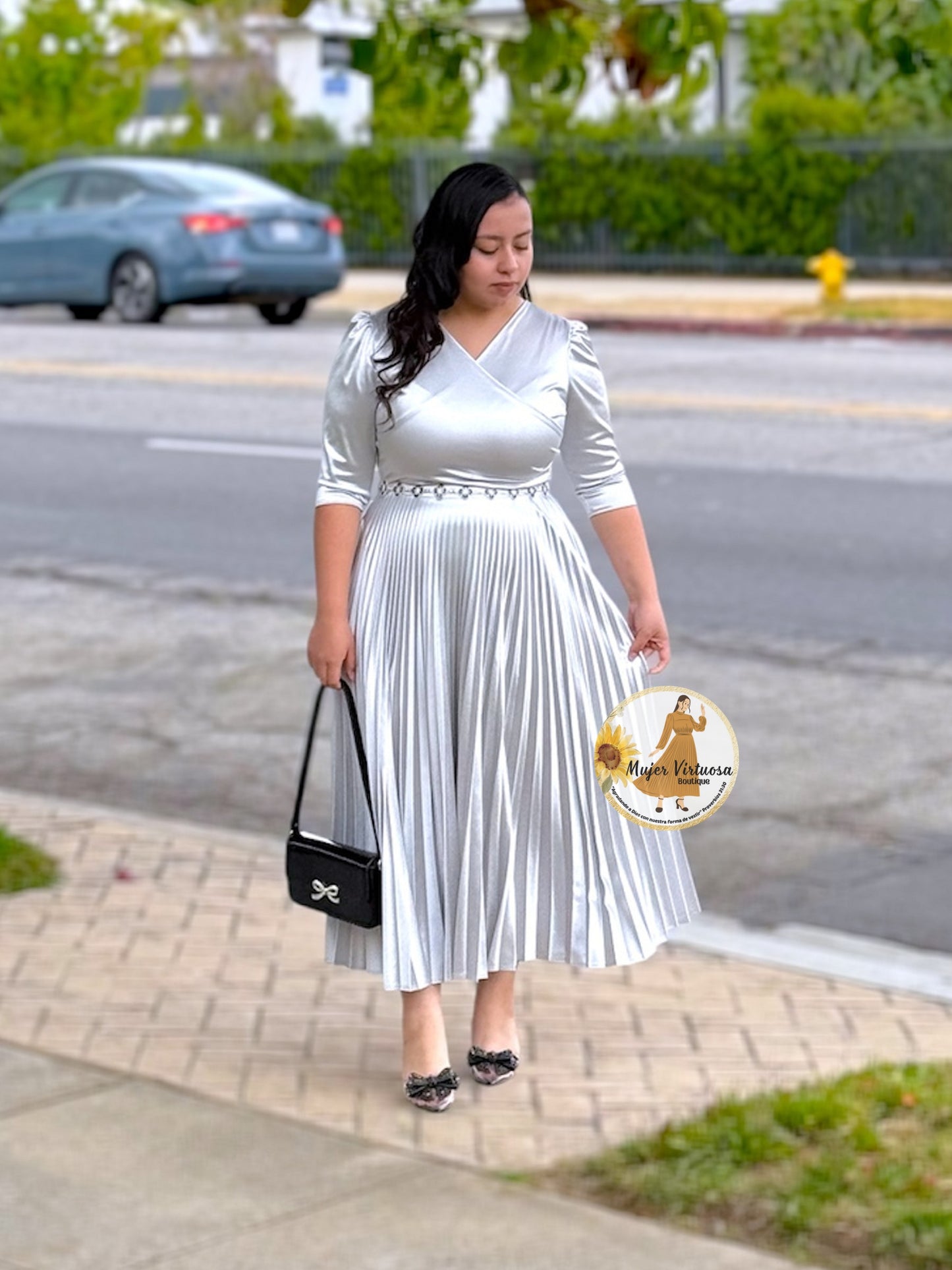 Celine Silver Grey Satin Dress