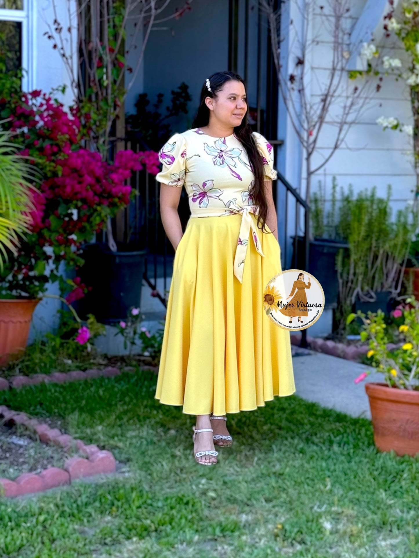 Vicky Yellow Floral Midi Dress