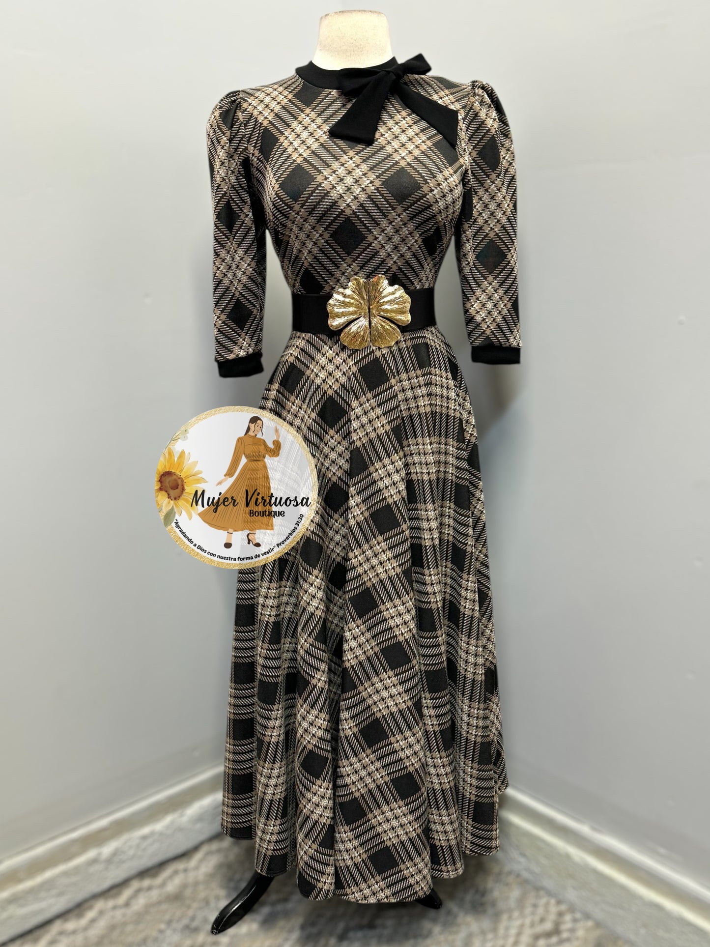 Juliette Black & Beige Plaid Dress