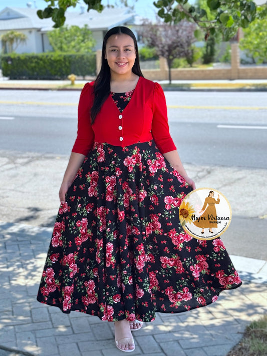 Betsy Red/Black Floral Dress