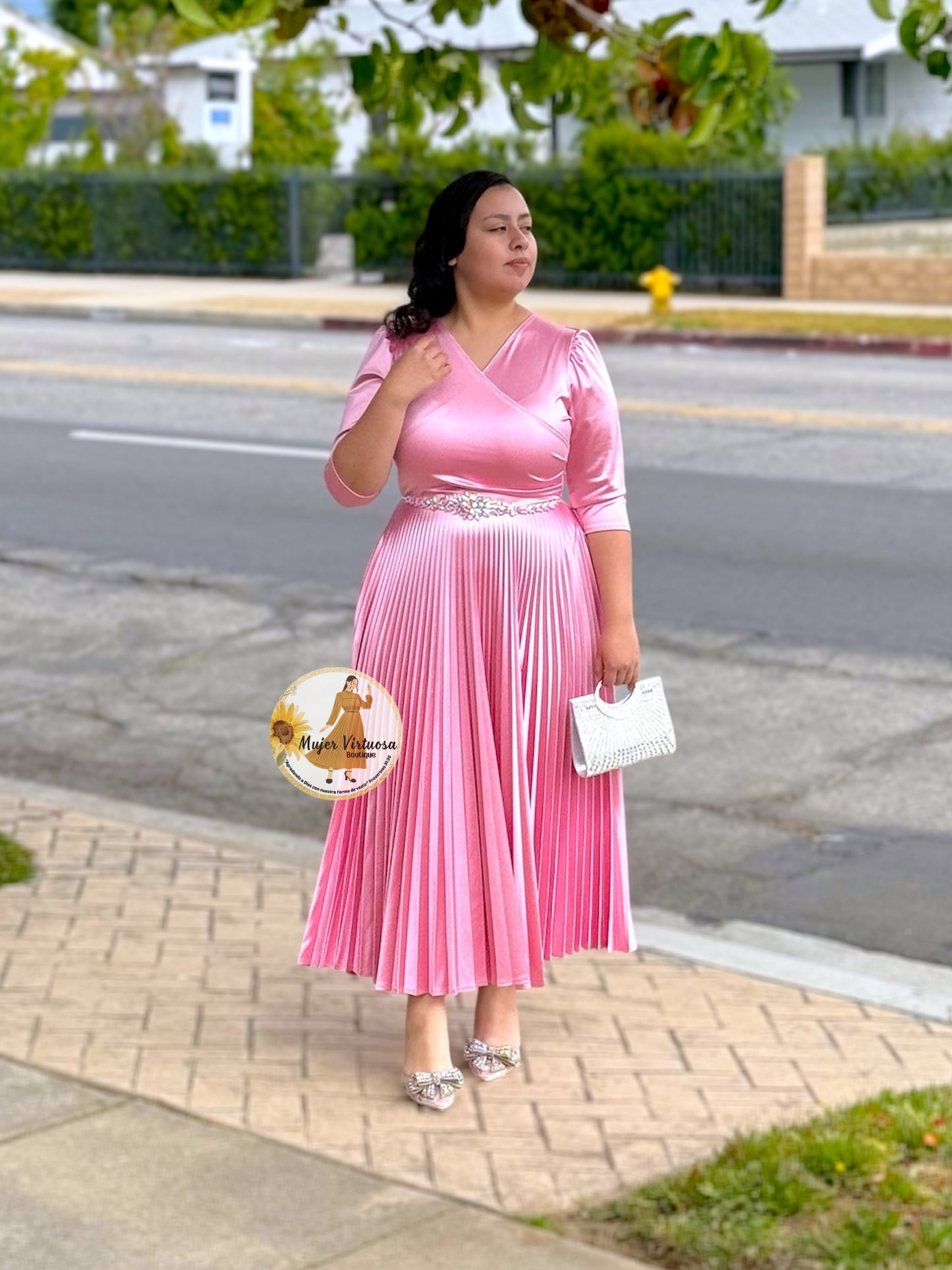 Celine Rose Pink Satin Dress