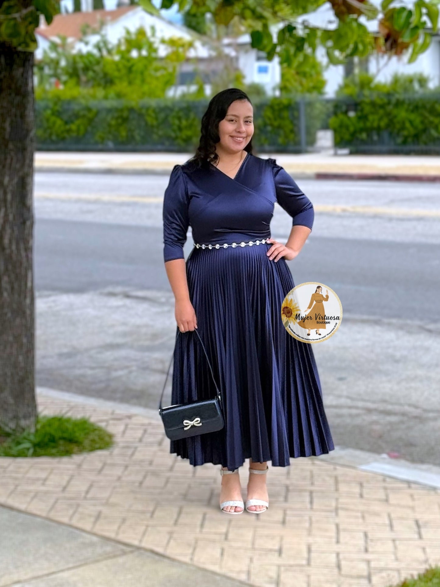 Celine Navy Blue Satin Dress
