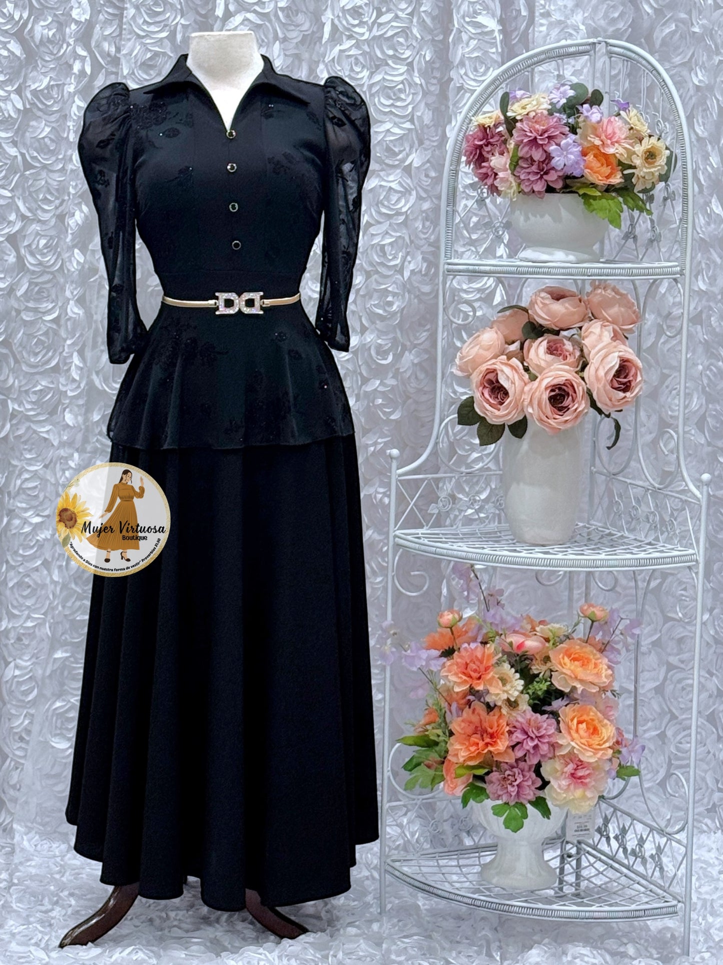 Analy All Black Floral Dress