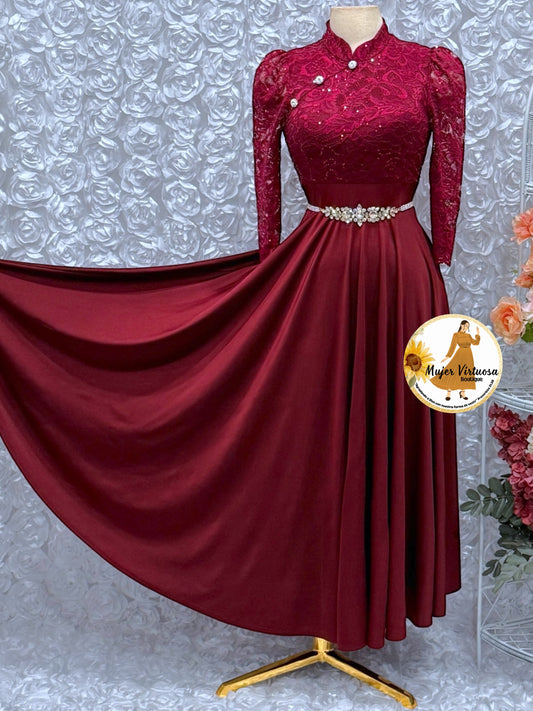 Ivana Wine Lace Dress