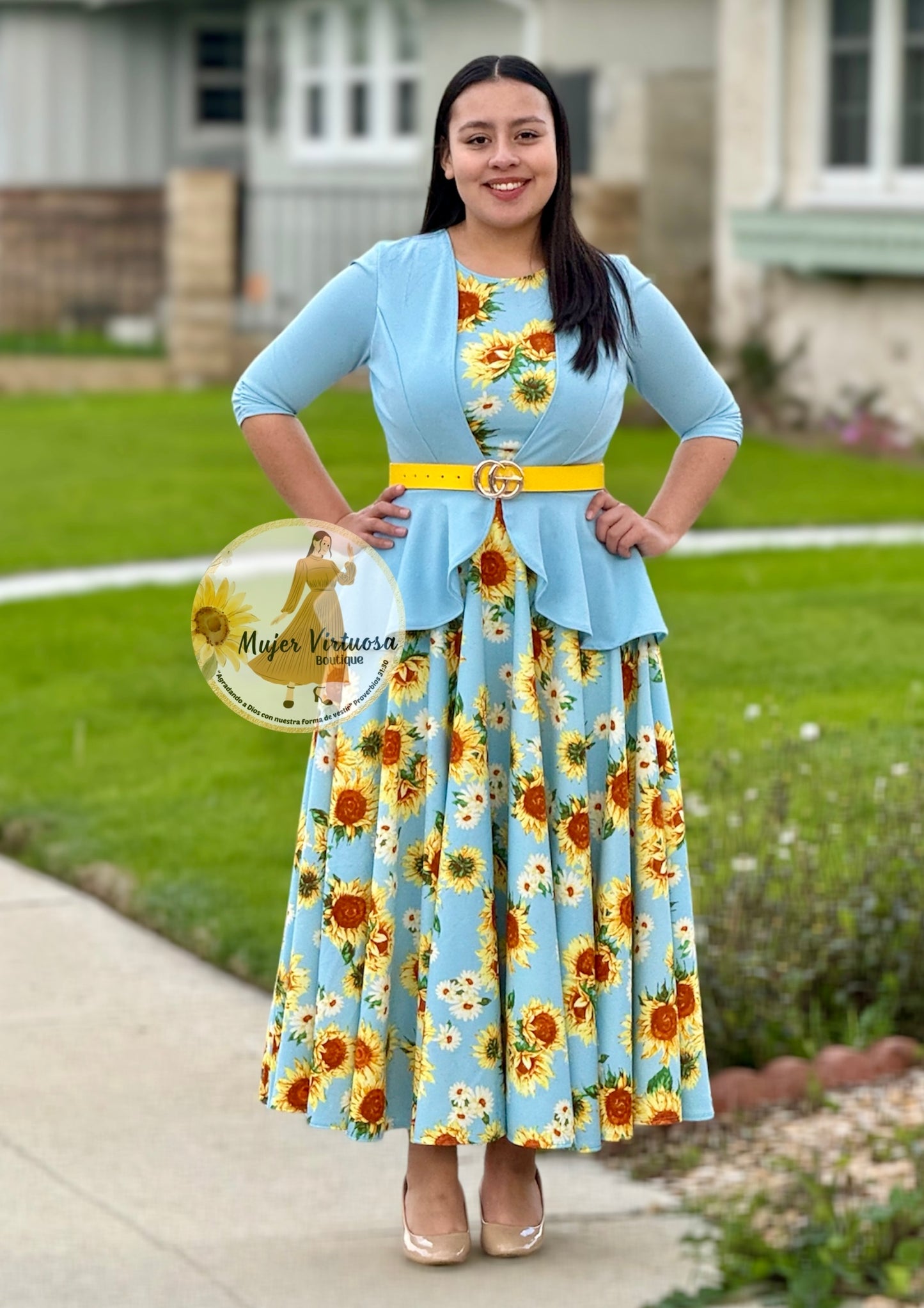 Helena Sky Blue Sunflower Blazer Dress