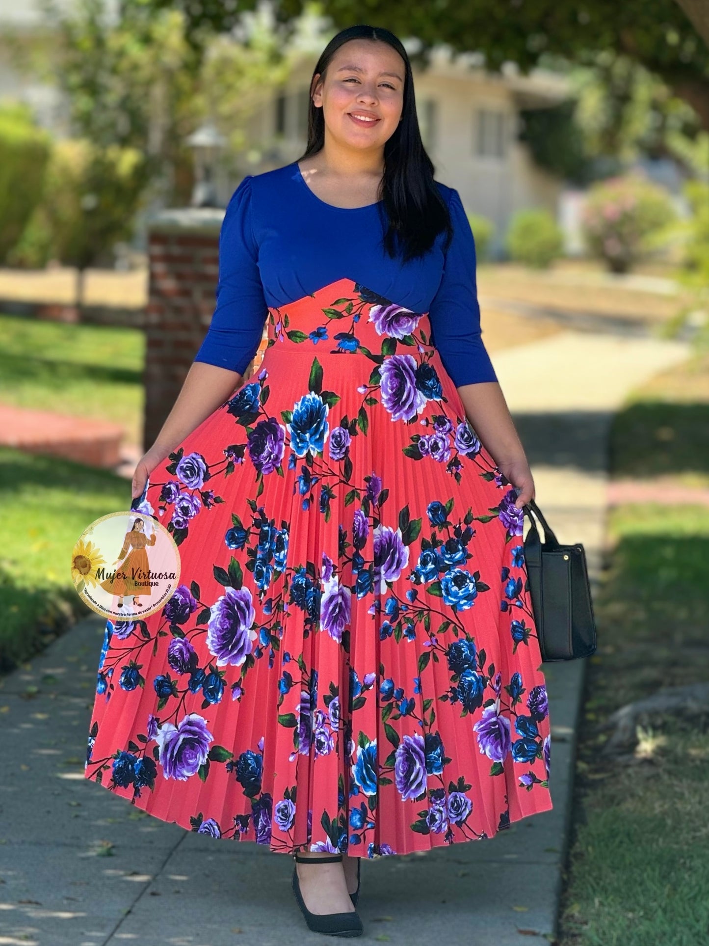 Cristel Royal Floral Pleated Dress