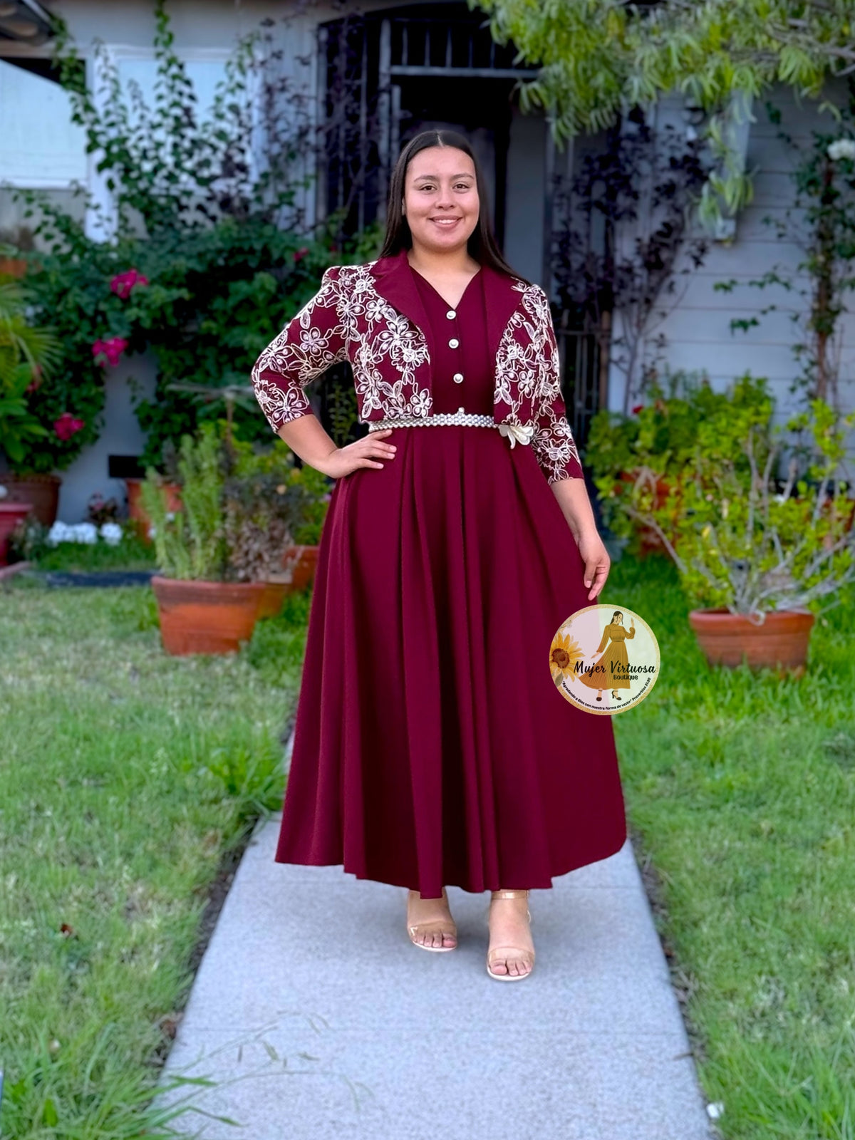 Linda Burgundy Embroidered Dress
